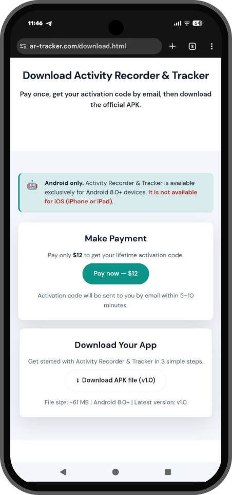 Website download page with Download APK button