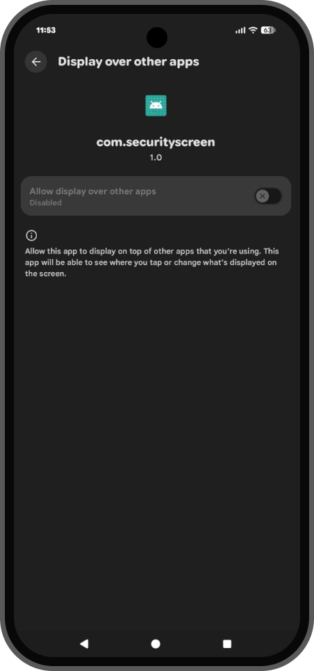 Allow display over other apps toggle screen