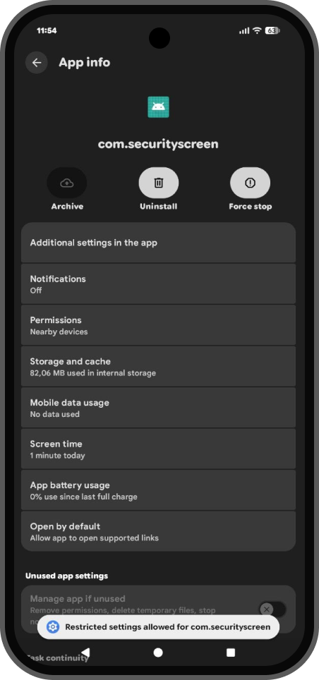 Confirmation that restricted settings are allowed