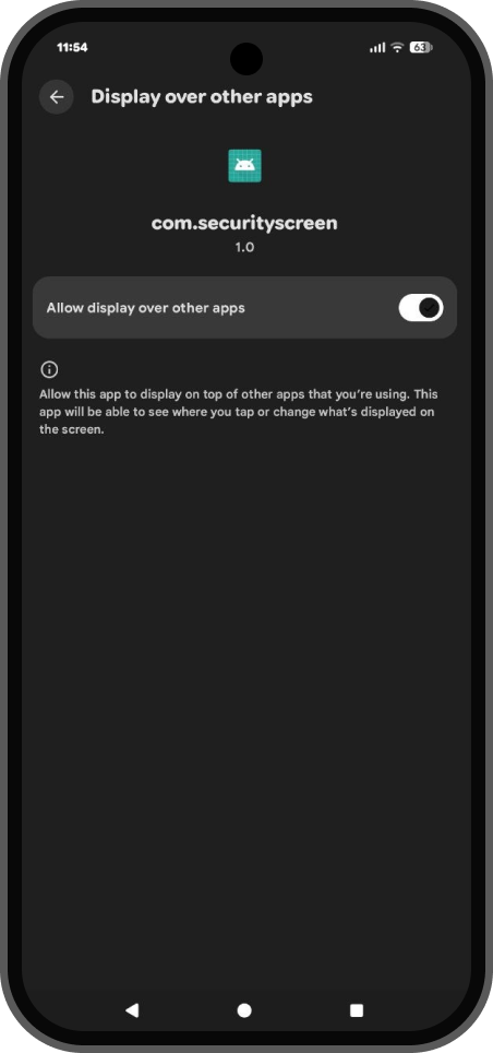 Display over other apps enabled successfully