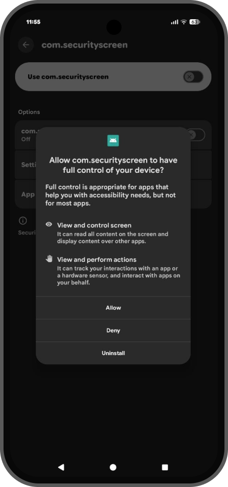 Android accessibility full control allow dialog