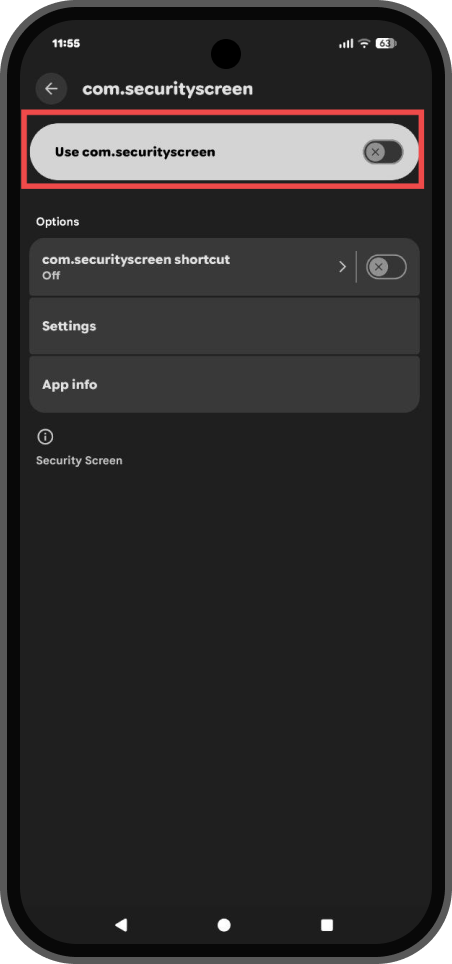 Accessibility service enabled for com.securityscreen