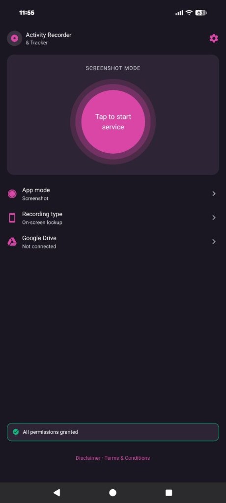 AR&T main menu in screenshot mode
