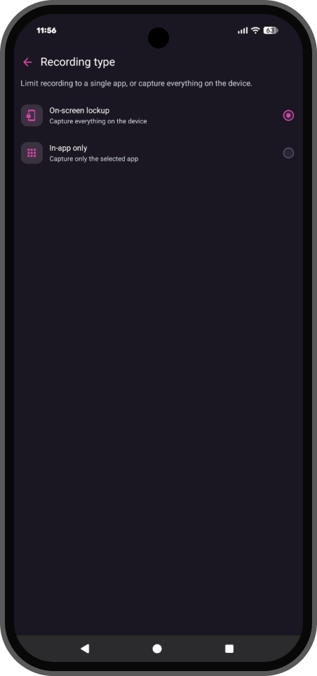 Recording type selection screen