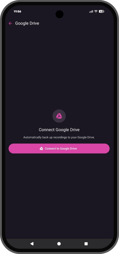 Google Drive connection screen in the app