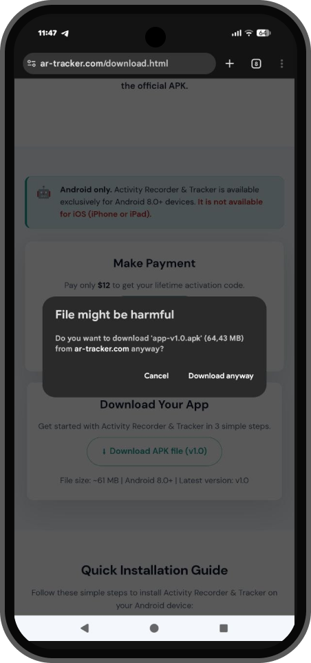 Android warning that the APK may be harmful